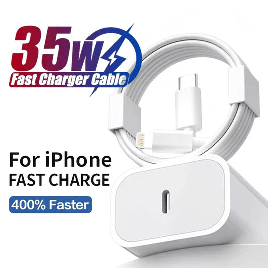 35W PD Fast Charger Cable for iPhone 16-8 & iPad Mini/Air with 2m Data Cable