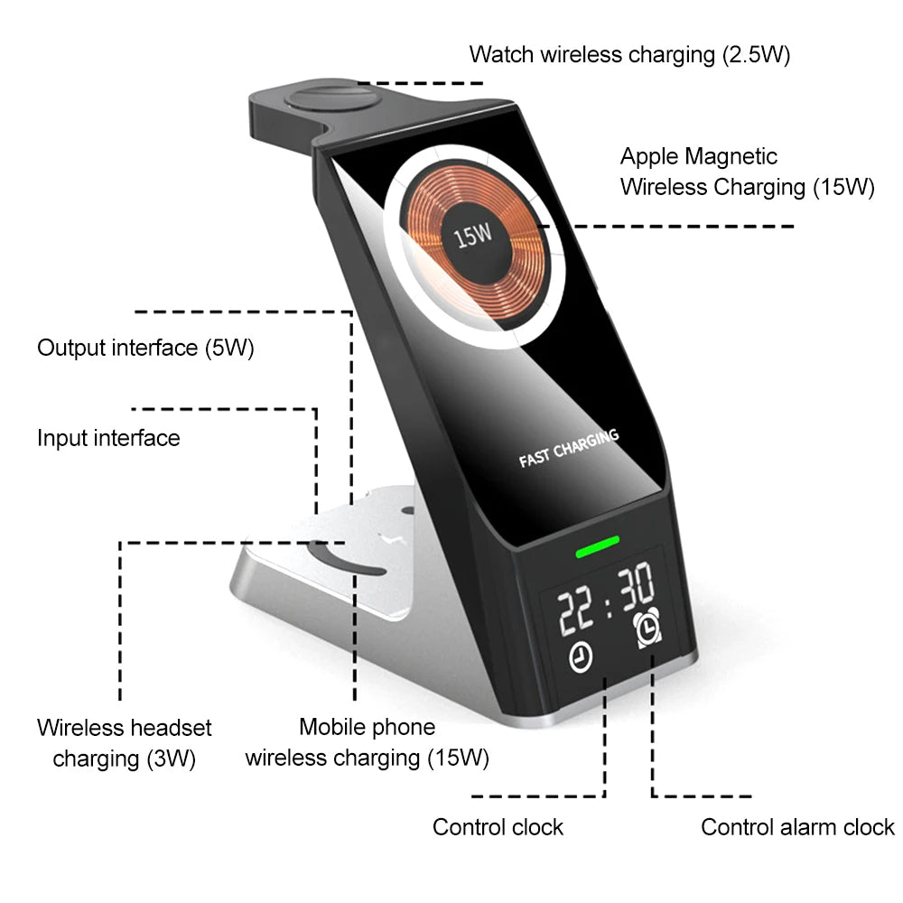 6 in 1 Wireless Charger Stand Fast Charging Dock Station for Samsung iPhone 14 13 12 11 Apple Watch Airpods Pro iWatch