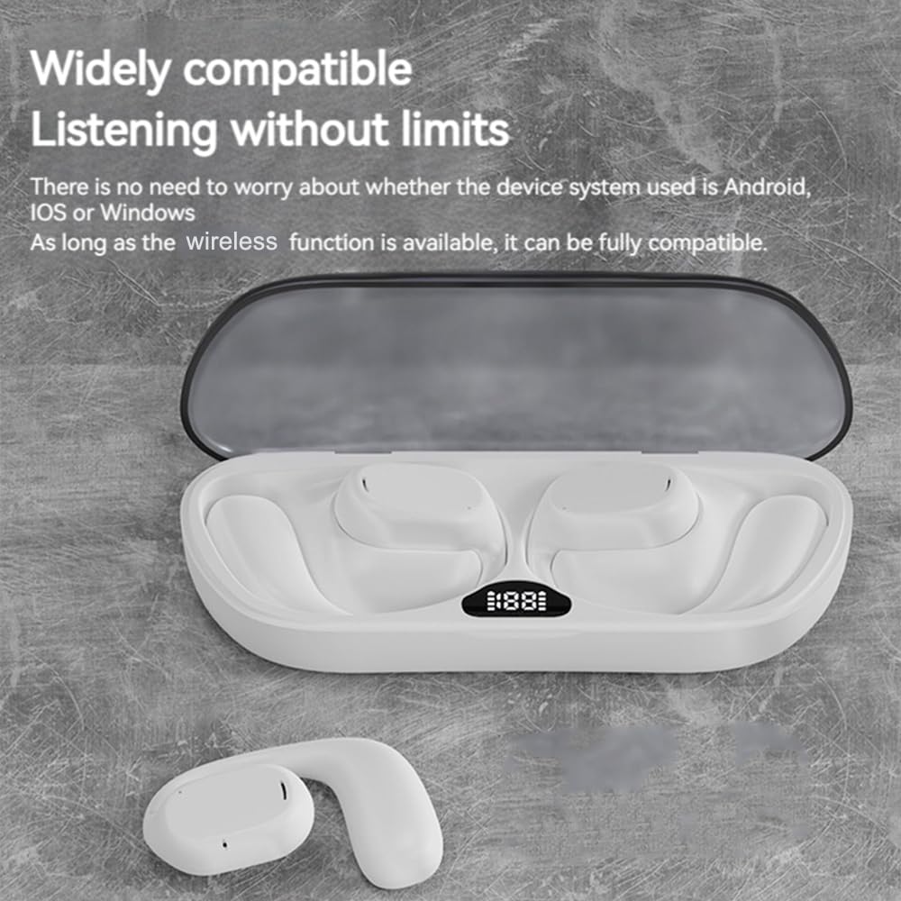 Unisex Non-in-Ear Wireless Headset – Sports Clip-On, Long-Lasting, High-Definition Sound for iOS/Android (White)