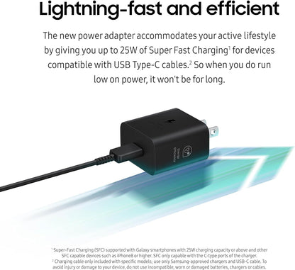 SAMSUNG 25W Wall Charger Power Adapter, C to C Cable Included, Super Fast Charging, Compact Design