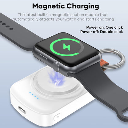 Portable Wireless Charger for Apple Watch Ultra, 1200mAh Power Bank Smart Keychain Gift with 4 LED Indicators, Travel Magnetic iWatch Charger for Apple Watch Series