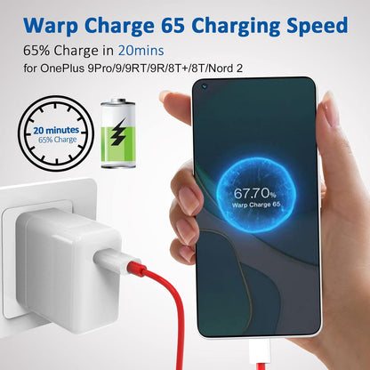 100% Original 65W OnePlus Warp Charger with 3.3 ft USB C Warp Charger Cable USA Lot imported