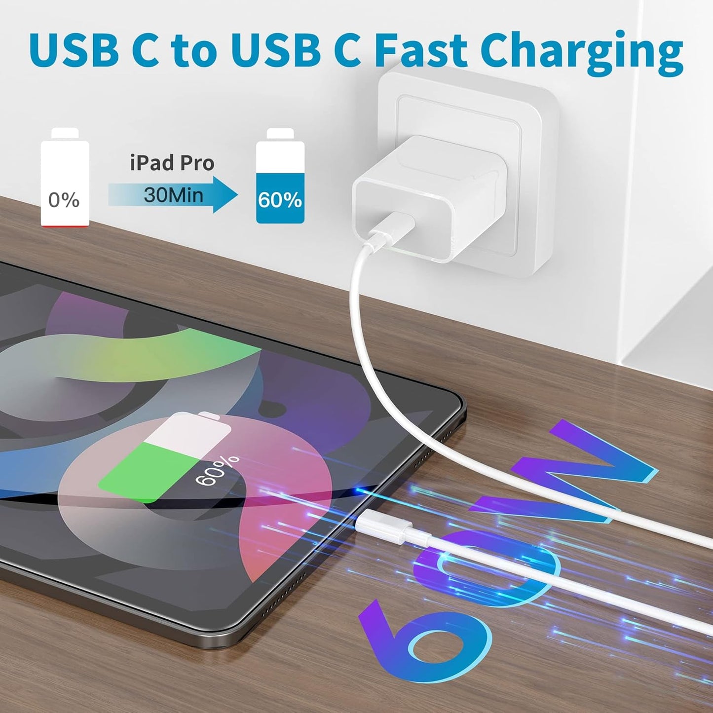 USB C to USB C Charging Cable for Apple Charger cable Fast 6ft Long USBC to USB-C Power Cord