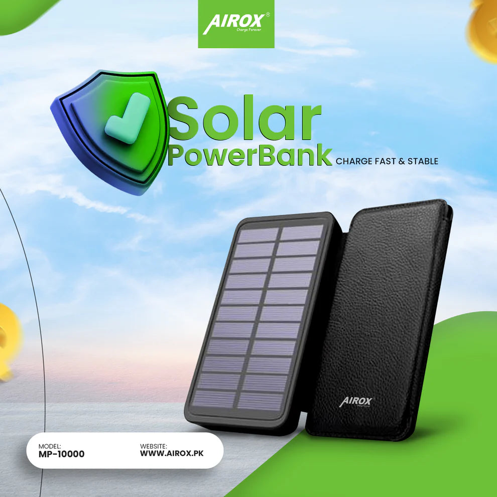 Airox Solar Power bank 10000 Mah 2A Dual Usb Port Power bank