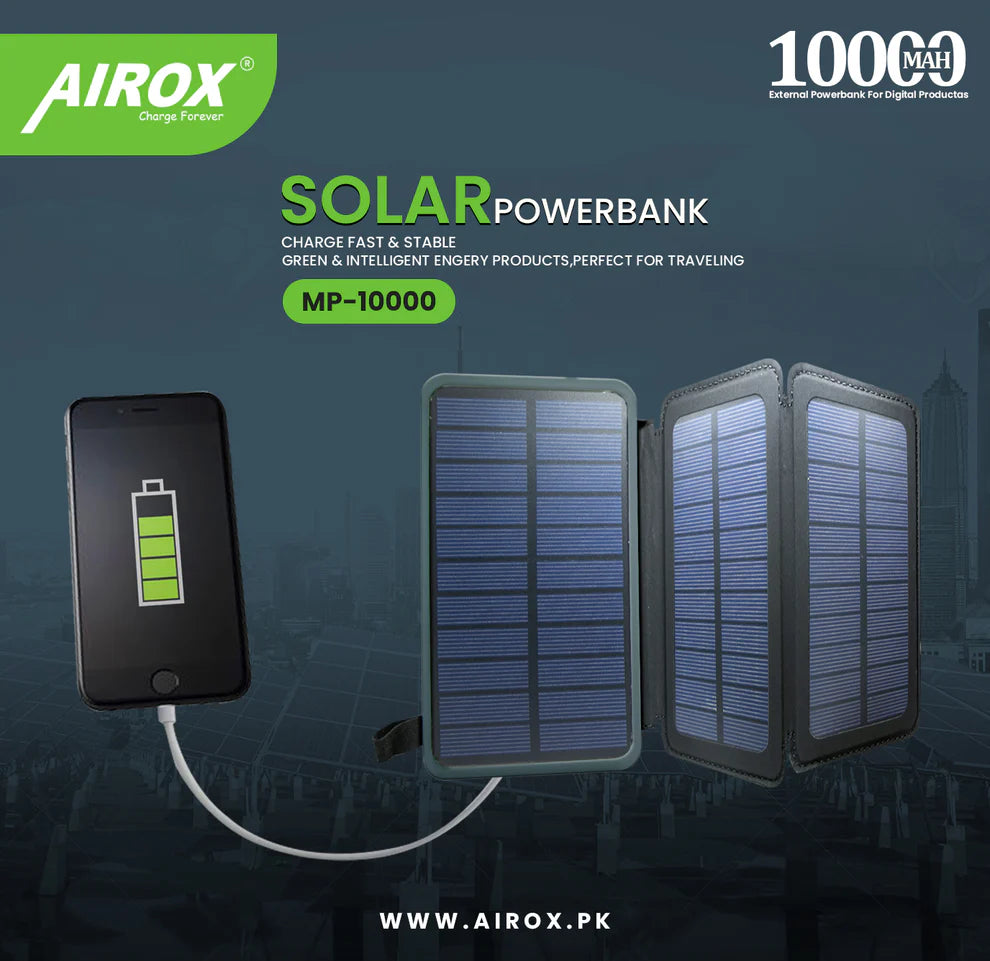 Airox Solar Power bank 10000 Mah 2A Dual Usb Port Power bank