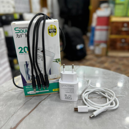 Japanese Lot Imported Dual USB PD 3.0 Super Fast Charger with Free 100W 3 in 1 Cable and PD Cable