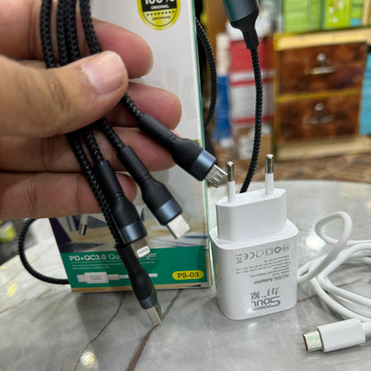 Japanese Lot Imported Dual USB PD 3.0 Super Fast Charger with Free 100W 3 in 1 Cable and PD Cable