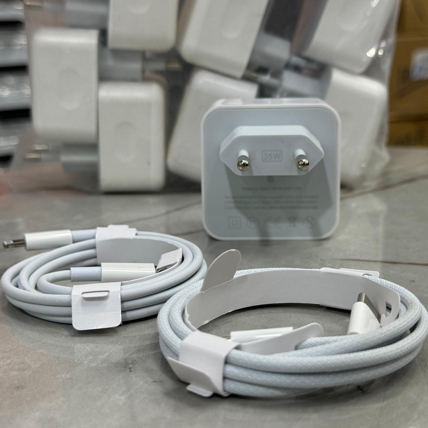 USA Lot Imported pre owned Refurbished 35W Dual PD Fast 100% Original Apple Charger With Free 2 Cables