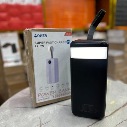 Germany Lot Imported Aoker 100,000 mAh Super Fast Power Bank with Free 3 in 1 100W Cable