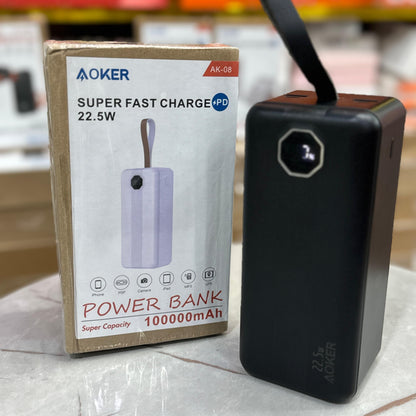 Germany Lot Imported Aoker 100,000 mAh Super Fast Power Bank with Free 3 in 1 100W Cable