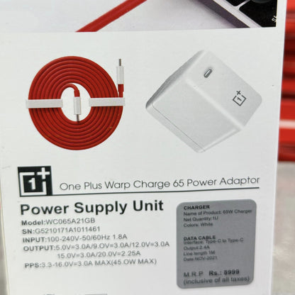 100% Original 65W OnePlus Warp Charger with 3.3 ft USB C Warp Charger Cable USA Lot imported