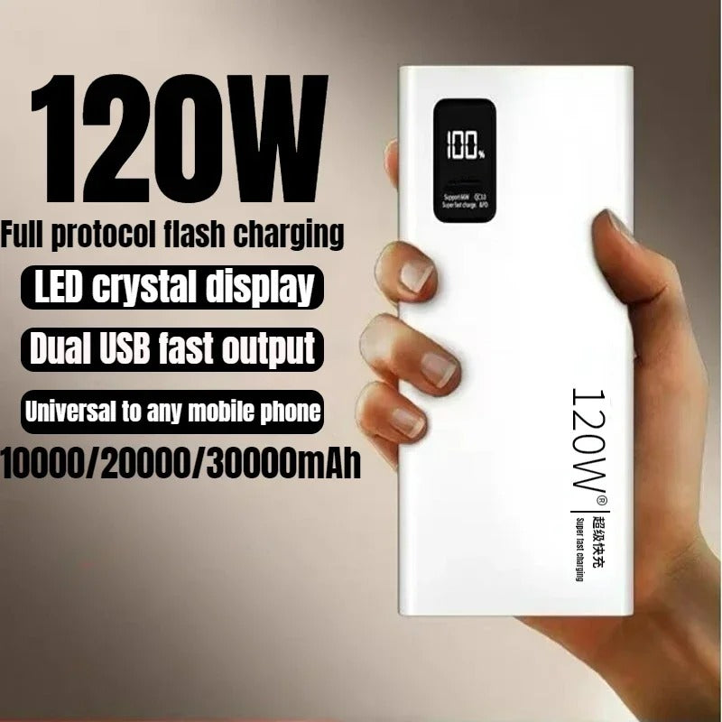 USA Lot Imported 120W super fast charging 30000 mAh power bank with 100% sufficient Capacity