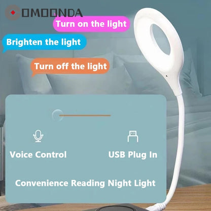 New Smart Voice Wake Up Table Lamp ABS Material LED Dimmable Desk Reading Lights Bedside USB Interface Voice Control Night Lamps