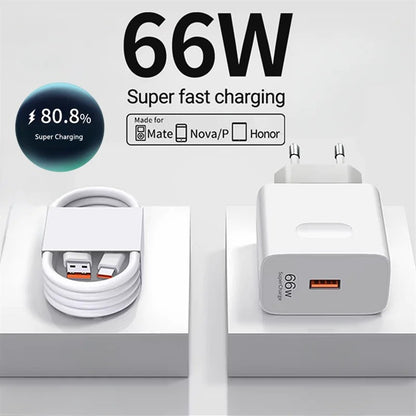 6A 66W Super Fast Turbo Charger with Type-C Cable | High-Speed Charging Adapter