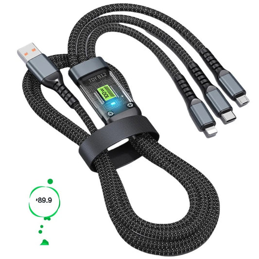 New 100W Fast Charging 3-in-1 Micro USB Type C Quick Charge Phone Data Cable