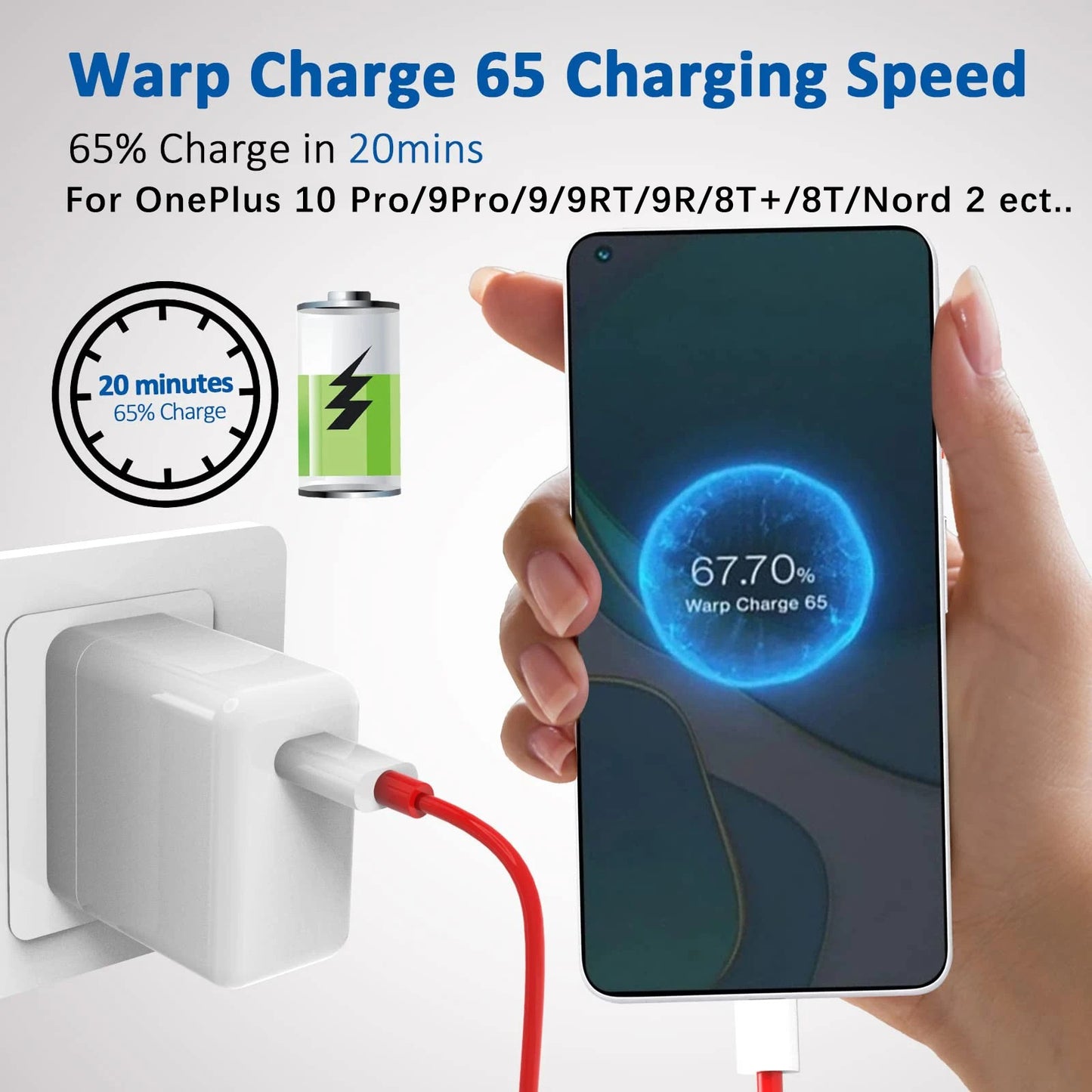 Original 65W Charger Dash Warp Fast Charge EU US Power Adapter USB C Cable For Oneplus