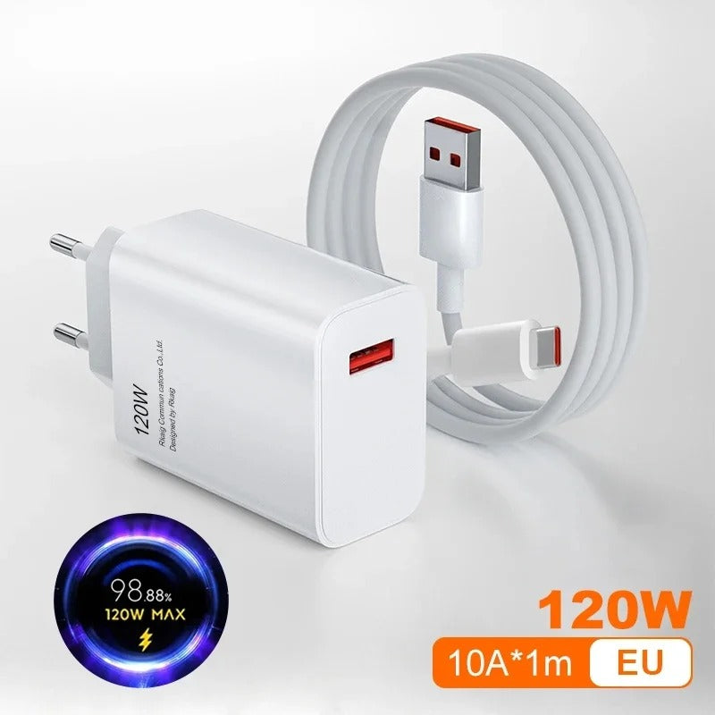 120W Original Xiaomi Turbo Fast Charger EU Hypercharge Adapter with 10A USB-C Cable