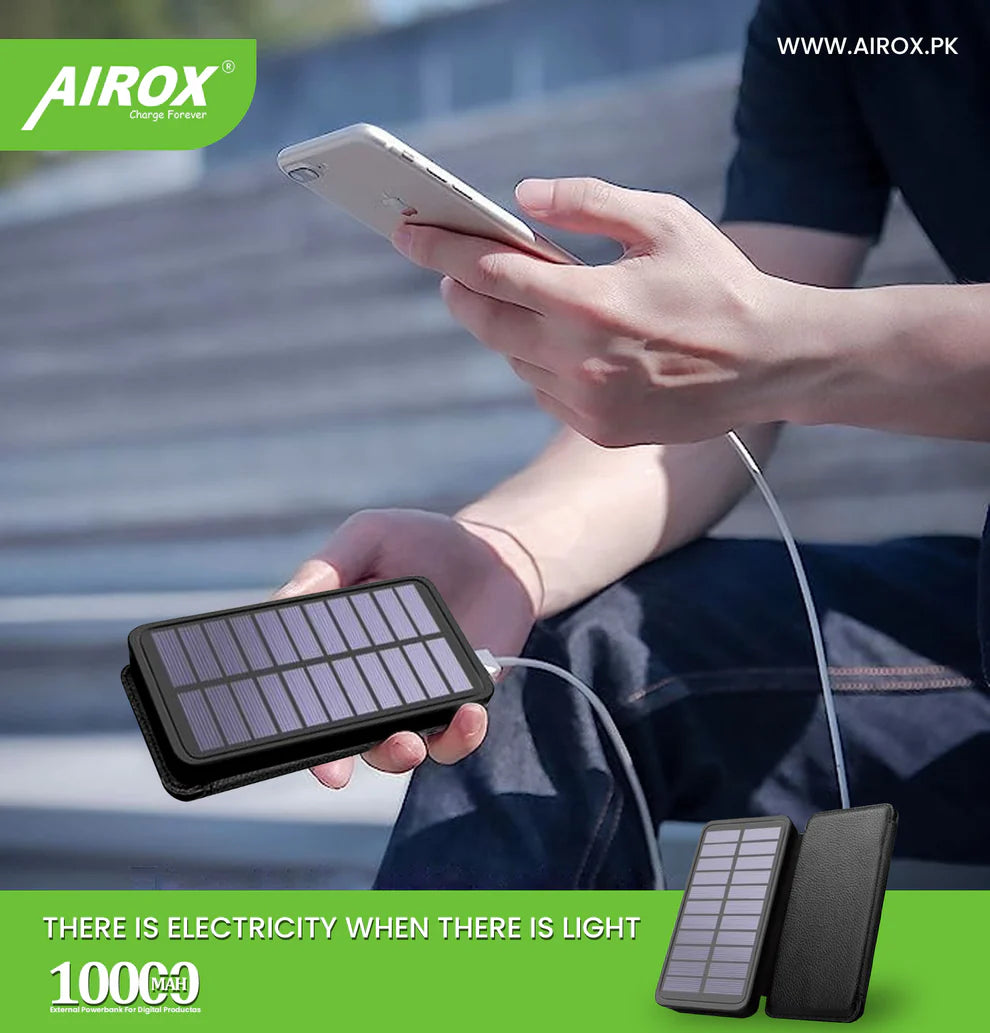 Airox Solar Power bank 10000 Mah 2A Dual Usb Port Power bank